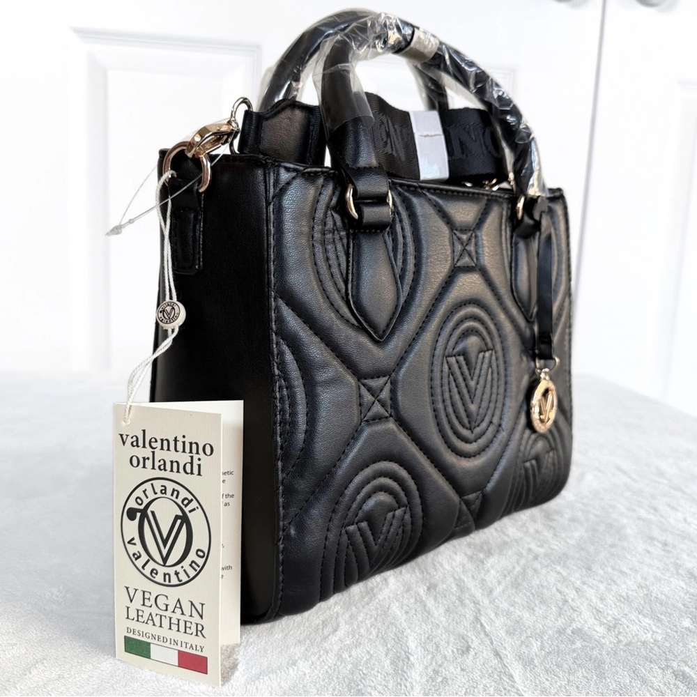 NWT Valentino Orlandi Mini Kayla Quilted Tote – Black Vegan Leather - Picture 2 of 12